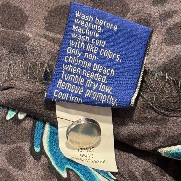 Apt 9 Top 3/4 Sleeve Floral Animal Print Boho Casual Tie Back Gray Blue Size XXL - Picture 5 of 6